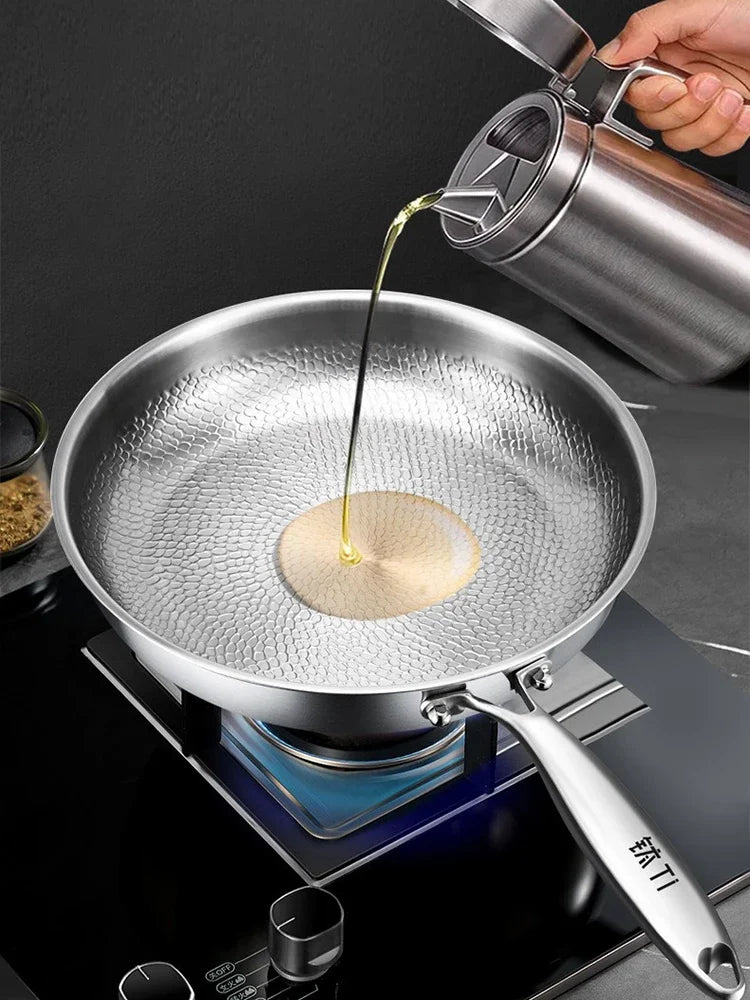 Titanium Frying Pan Thickened Non-Stick Non-Coating Hammer Pattern Fried Steak Pan Gas Stove Pot Induction Kitchen Cookwarev