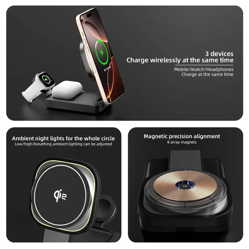 3-in-1 Magnetic Wireless Charger Folding Station –