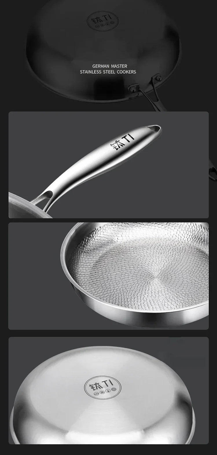 Titanium Frying Pan Thickened Non-Stick Non-Coating Hammer Pattern Fried Steak Pan Gas Stove Pot Induction Kitchen Cookwarev