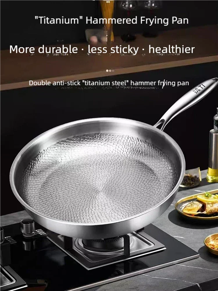 Titanium Frying Pan Thickened Non-Stick Non-Coating Hammer Pattern Fried Steak Pan Gas Stove Pot Induction Kitchen Cookwarev