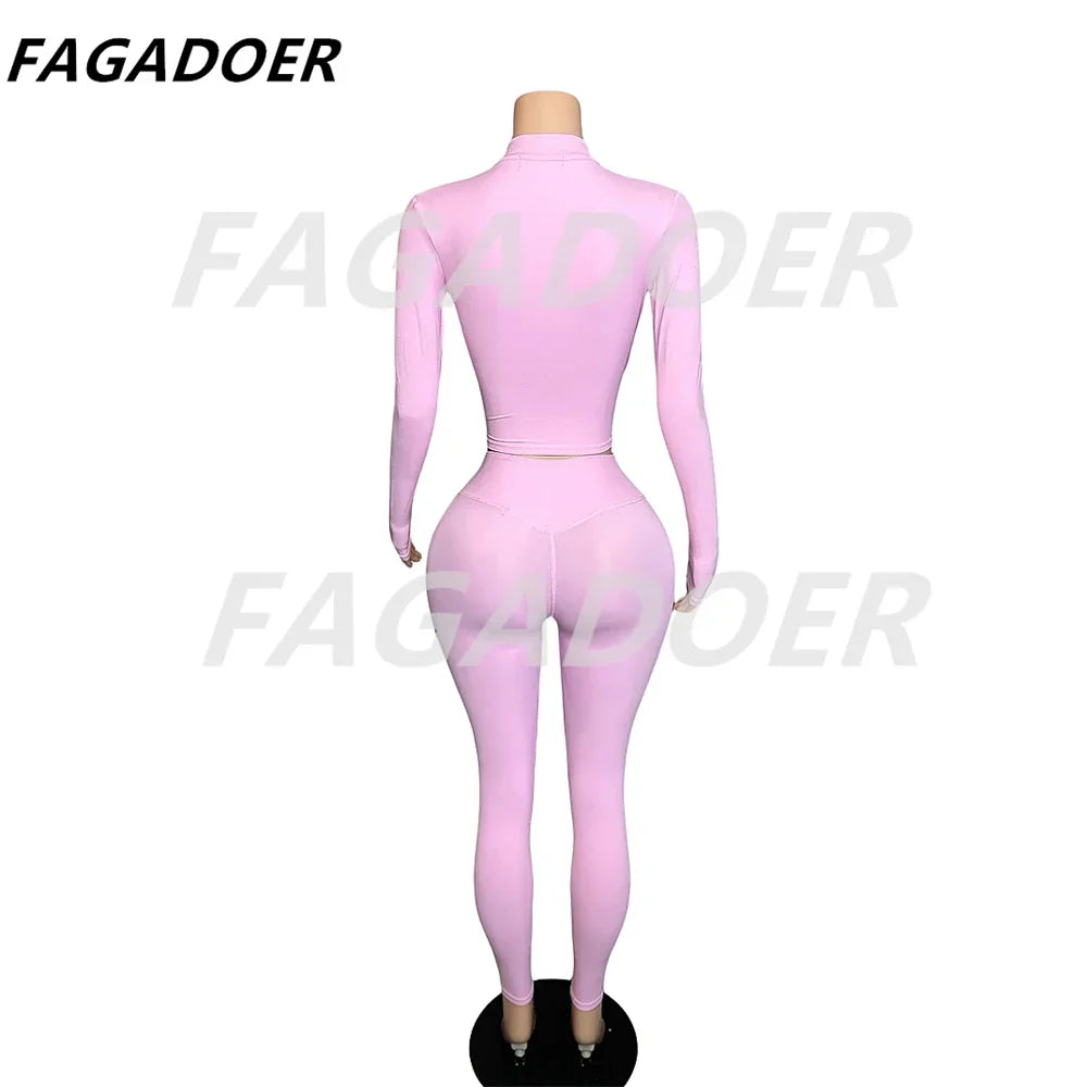 FAGADOER Candy Color 2-Piece Sporty Tracksuit