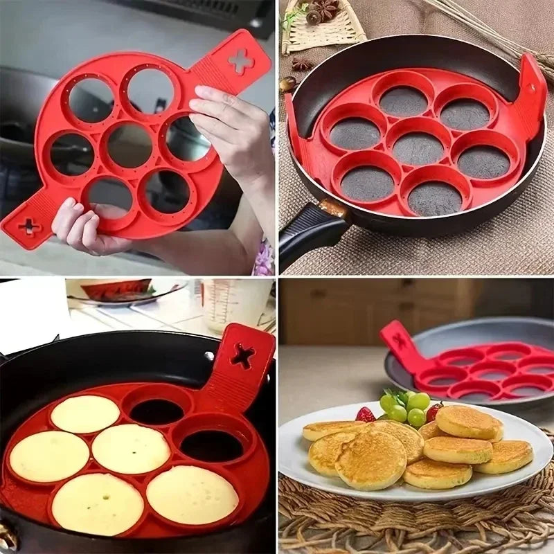 Silicone 7-hole Circular Frying Pan Breakfast Pancake Mold DIY Baking Tool
