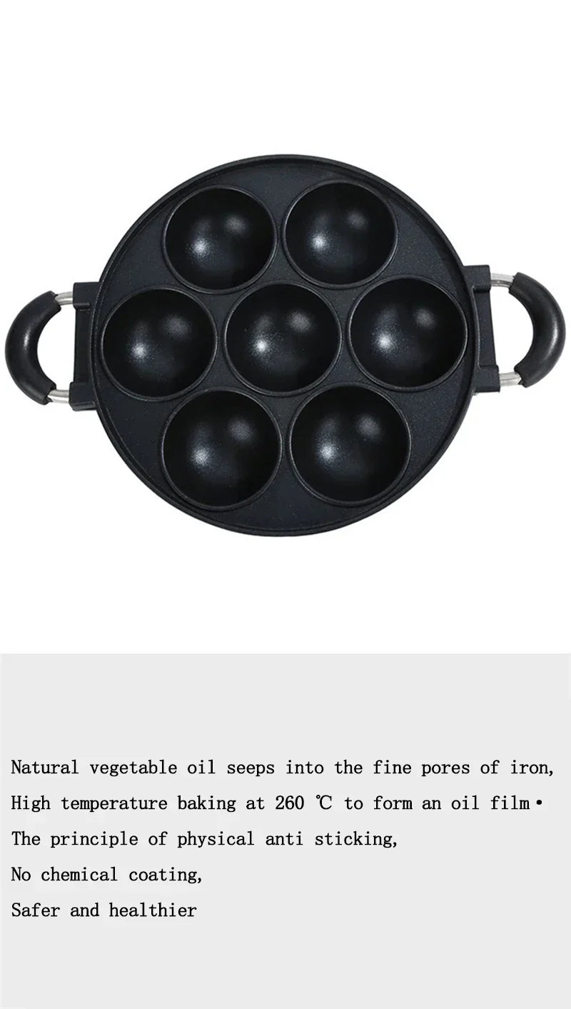 7 Hole Cake Cooking Pan Cast Iron Omelette Pan Non-stick Cooking Pot Breakfast Egg Cooking Pie Cake Mold Cookware Kitchenware