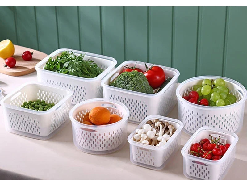 Multipurpose Refrigerator Storage Container with Drain Basket