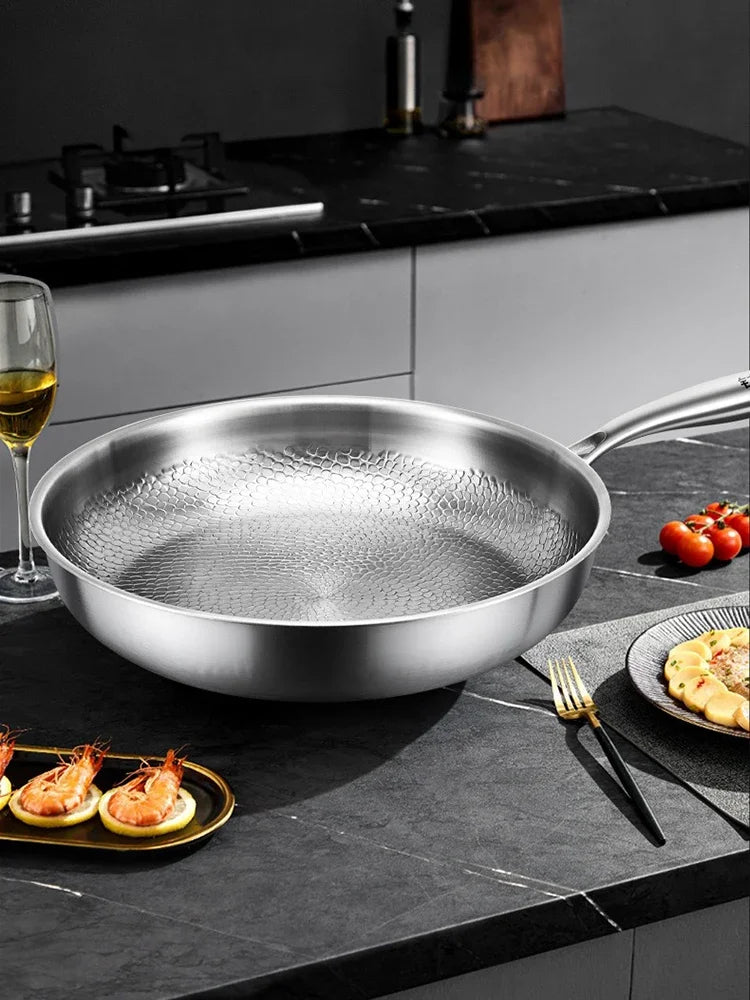 Titanium Frying Pan Thickened Non-Stick Non-Coating Hammer Pattern Fried Steak Pan Gas Stove Pot Induction Kitchen Cookwarev