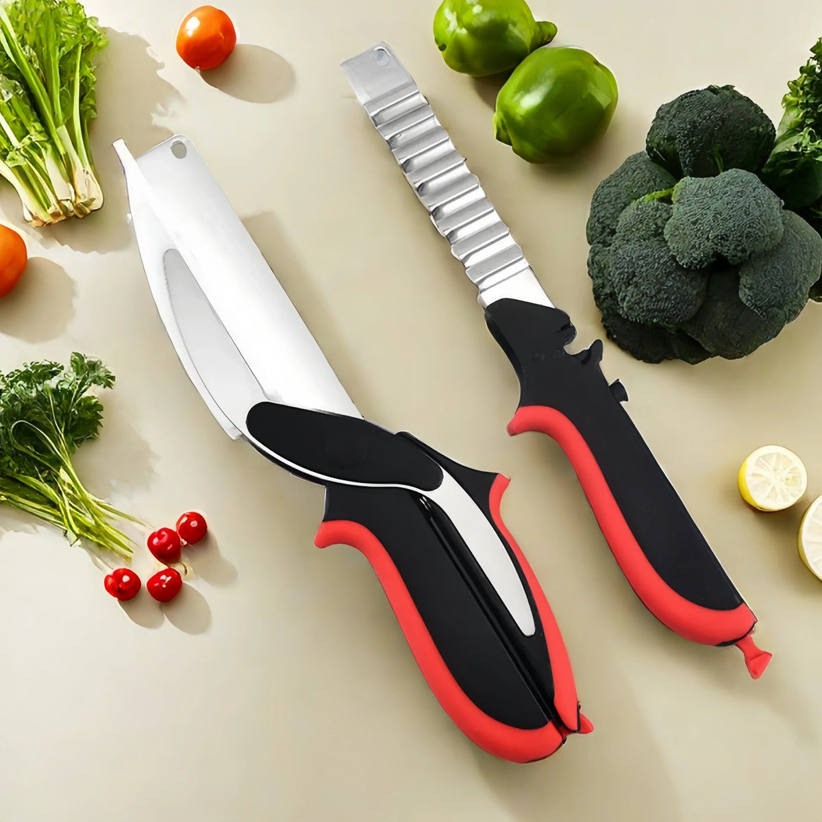 Multifunctional Separable Kitchen Knife, Cutting Board & Wavy Scissors