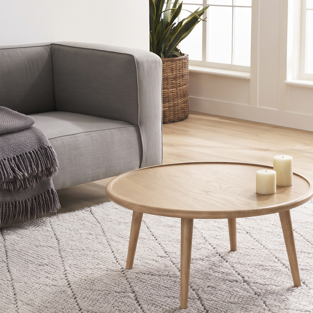 Scandinavian Light Oak Round Coffee Table