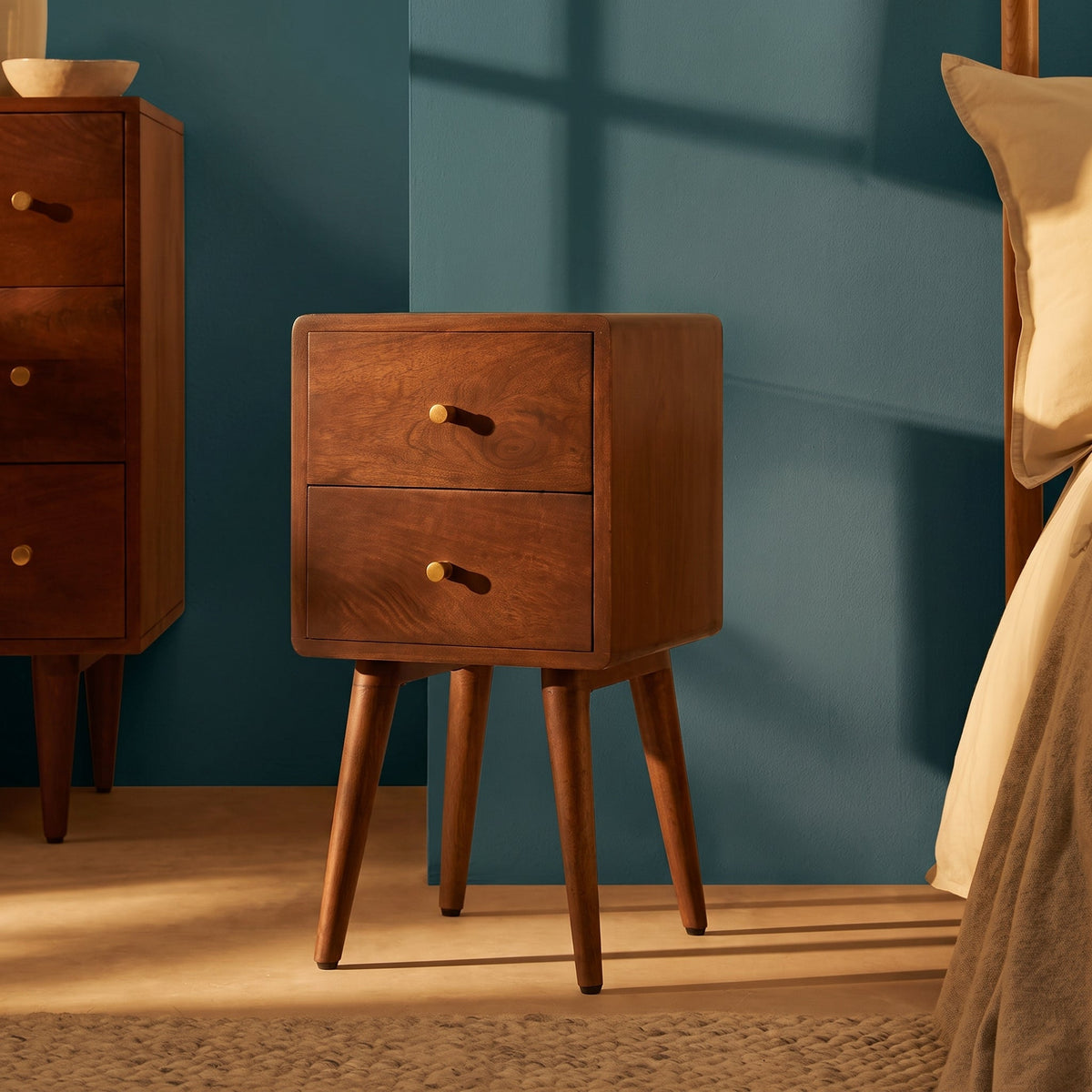 Scandinavian Dark Walnut Logan Narrow Bedside Table (Damaged)