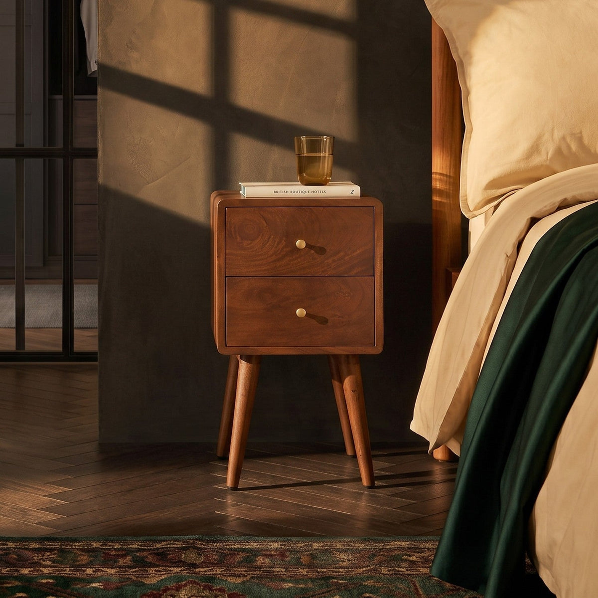 Scandinavian Walnut Logan Narrow Bedside Table (Damaged)