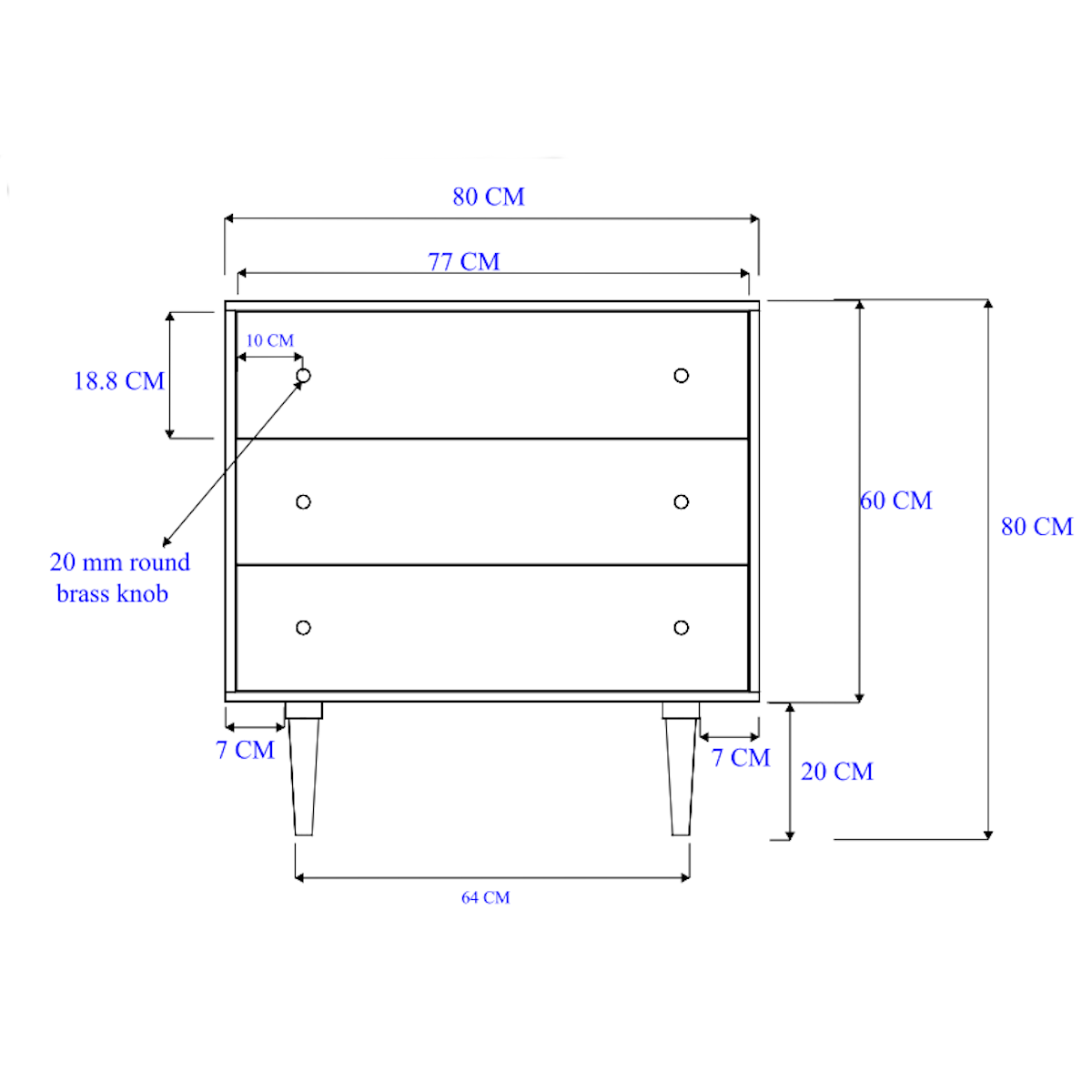 Scandinavian Light Walnut Oslo Chest of 3 Drawers