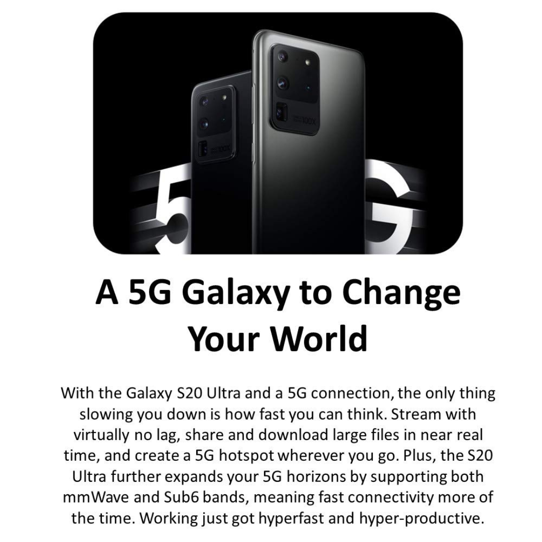 Unlocked - Samsung Galaxy S20 Ultra, 128GB, Cosmic Black - SM-G988UZKAXAA