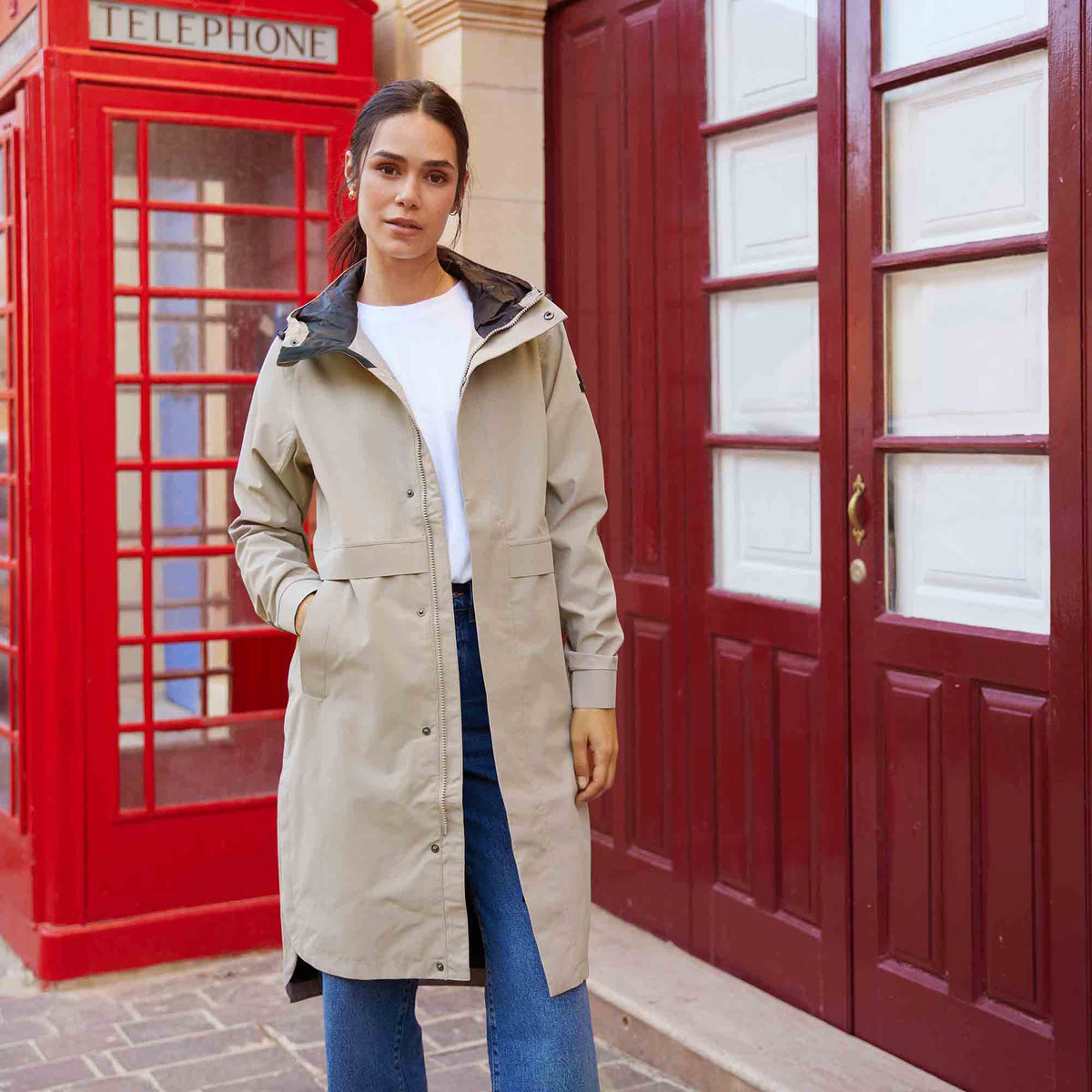 Saunter Womens Long Waterproof Jacket - Dark Taupe
