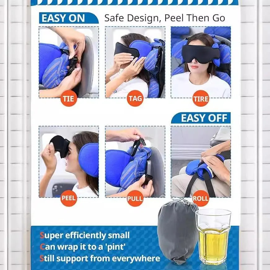 Adjustable Travel Neck Pillow with Eye Mask Set
