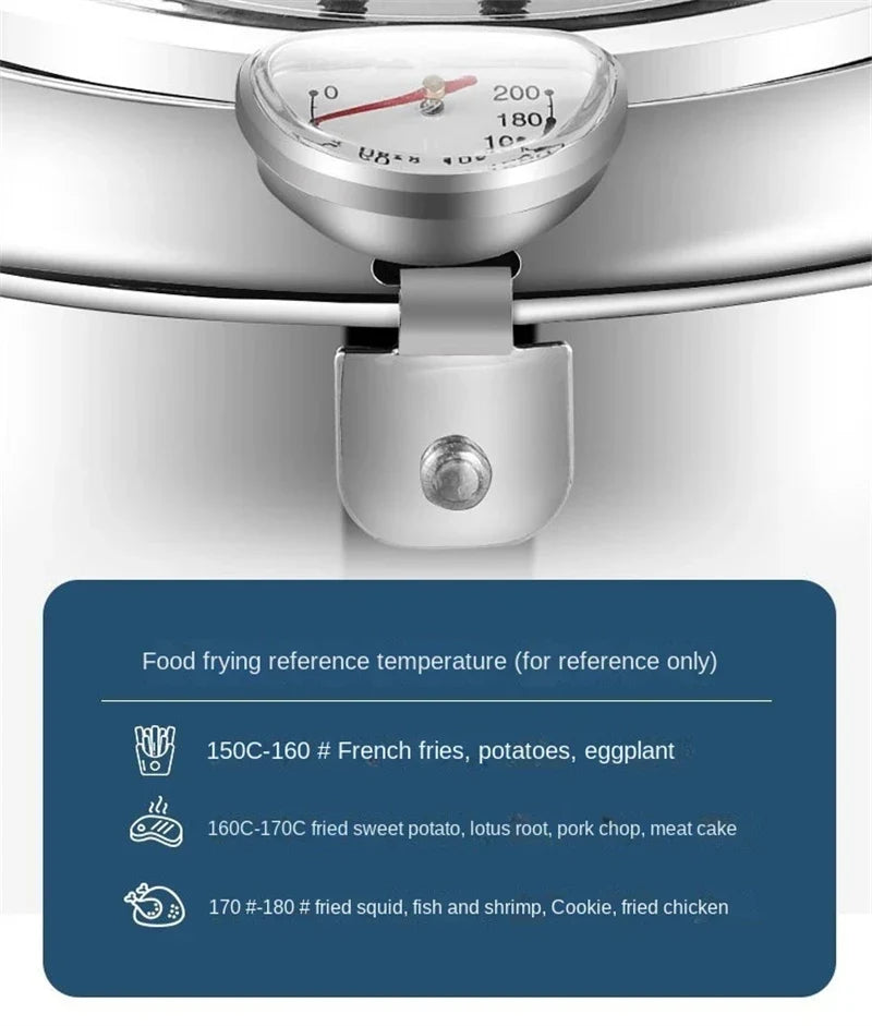 Japanese Deep Frying Pot with a Thermometer and a Lid 304 Stainless Steel Kitchen Tempura Fryer Pan 20/24cm Induction Heating Pa