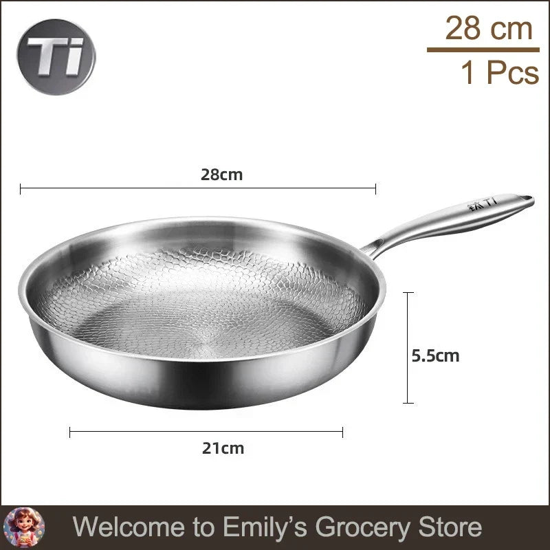 Titanium Frying Pan Thickened Non-Stick Non-Coating Hammer Pattern Fried Steak Pan Gas Stove Pot Induction Kitchen Cookwarev
