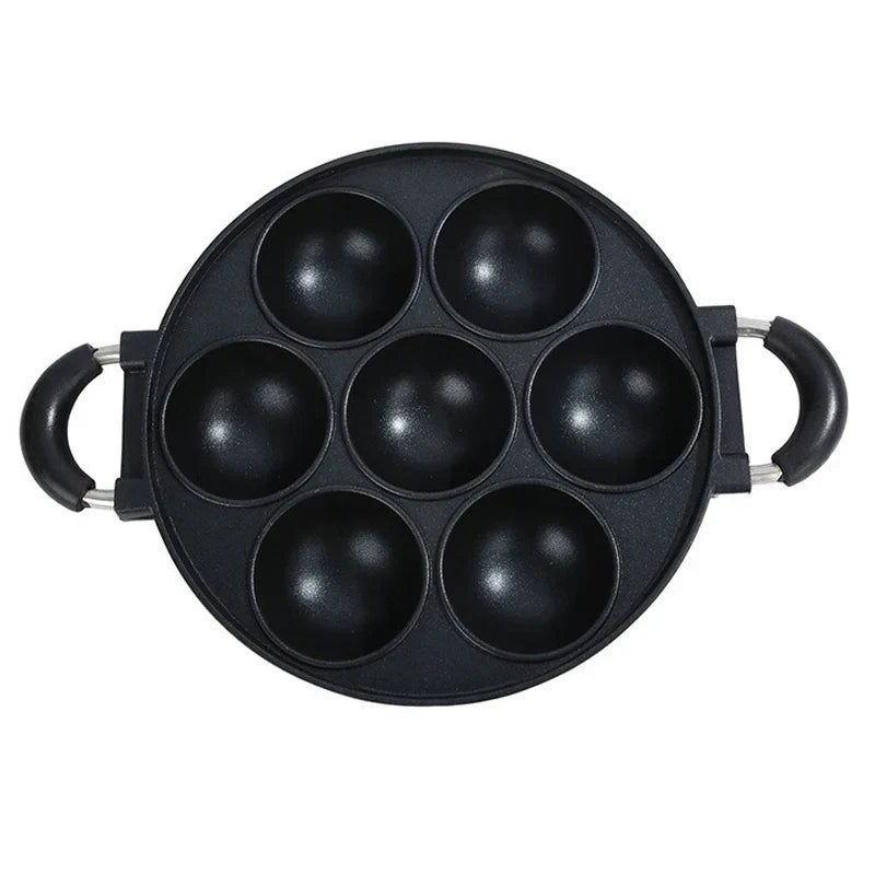 7 Hole Cake Cooking Pan Cast Iron Omelette Pan Non-stick Cooking Pot Breakfast Egg Cooking Pie Cake Mold Cookware Kitchenware