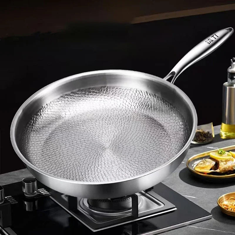Titanium Frying Pan Thickened Non-Stick Non-Coating Hammer Pattern Fried Steak Pan Gas Stove Pot Induction Kitchen Cookwarev