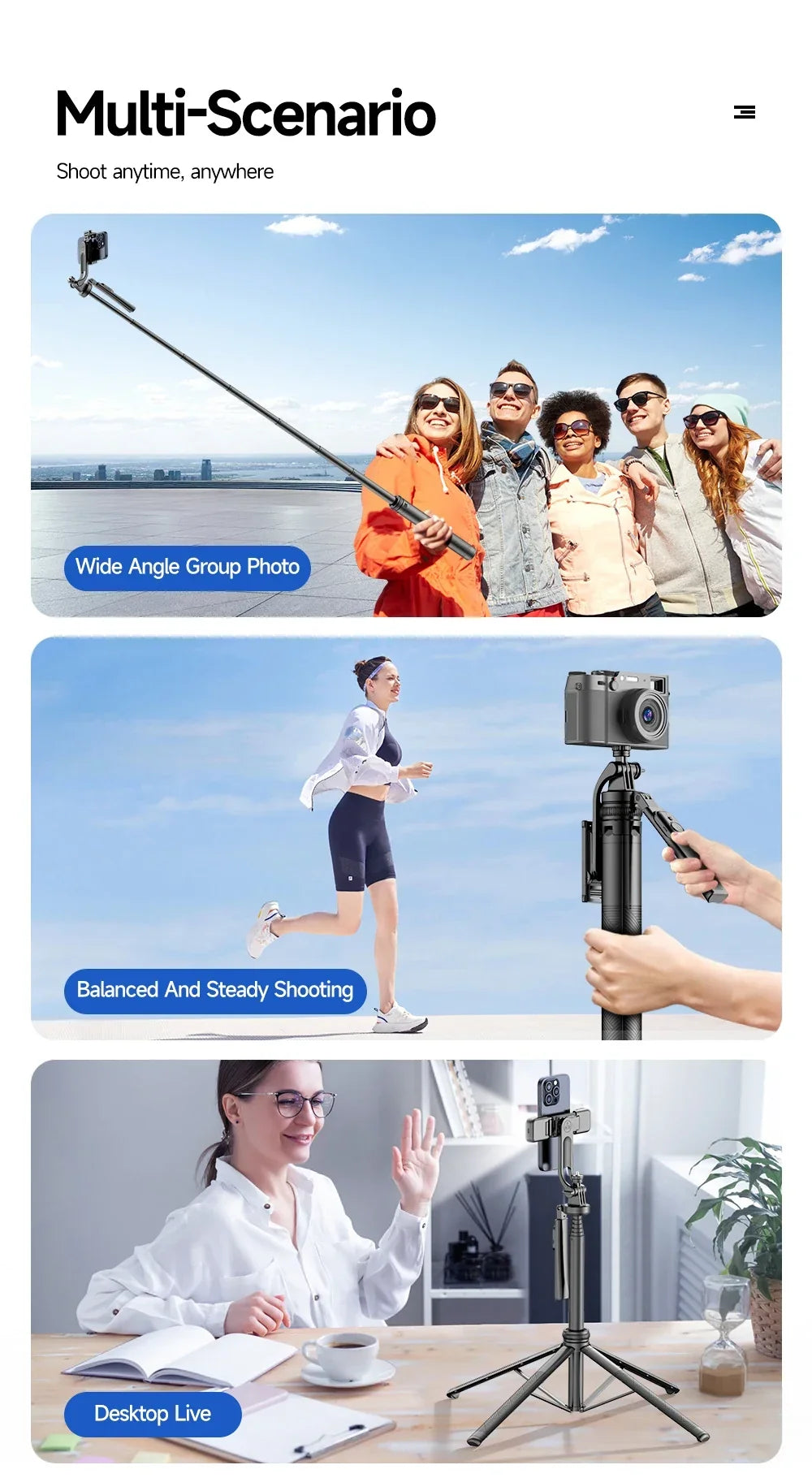 Tripod Stand with Wireless Bluetooth Remote