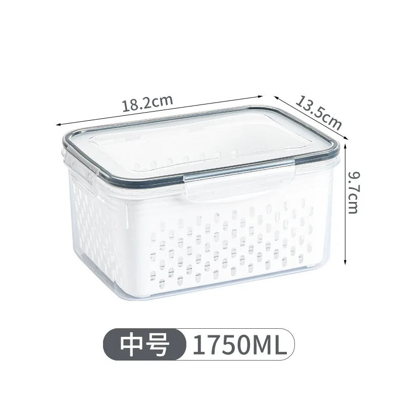 Multipurpose Refrigerator Storage Container with Drain Basket