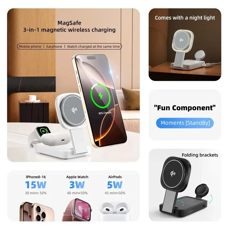 3-in-1 Magnetic Wireless Charger Folding Station –