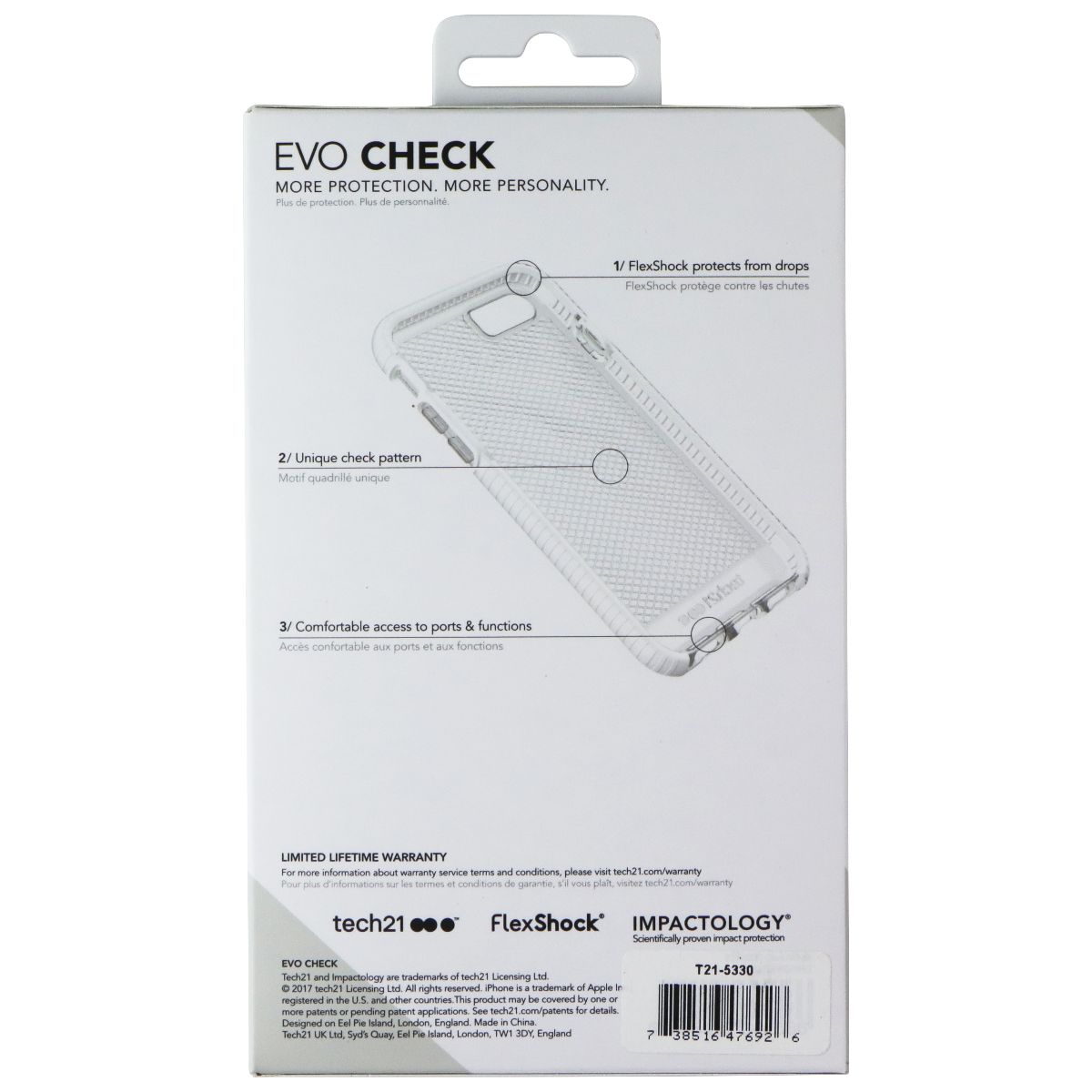 Tech21 Evo Check Series Flexible Gel Case Cover Apple iPhone 8 7 - Clear / White - New