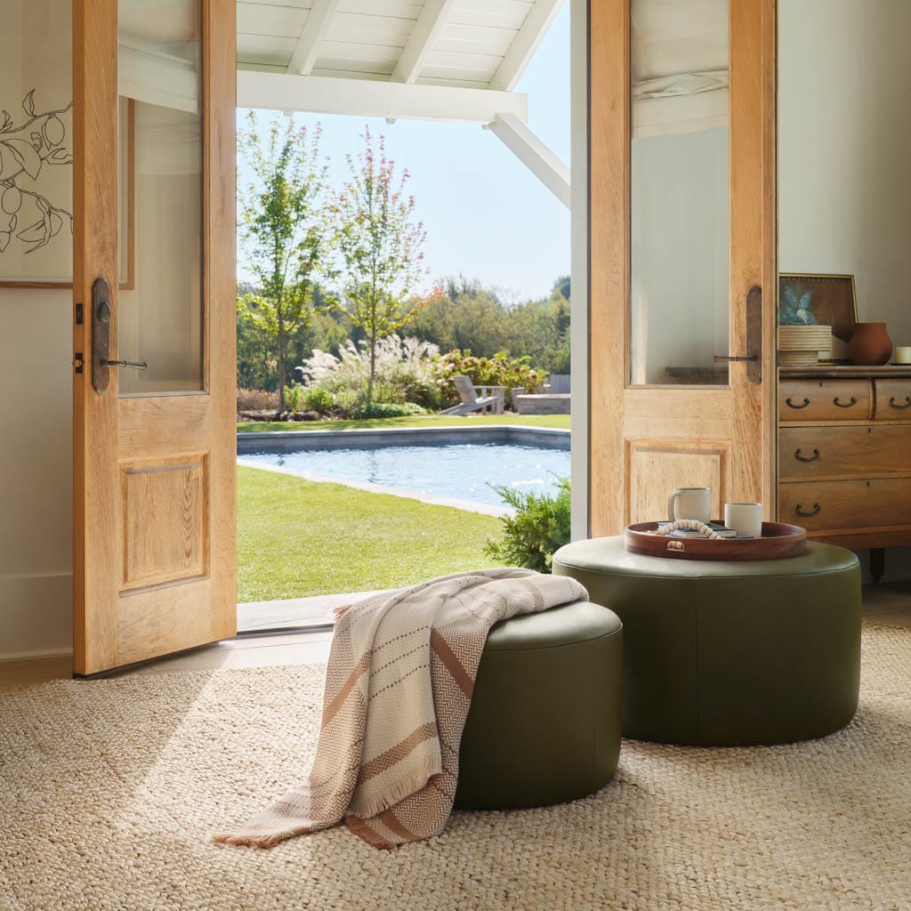 Torres Round Leather Ottoman - Medium & Large