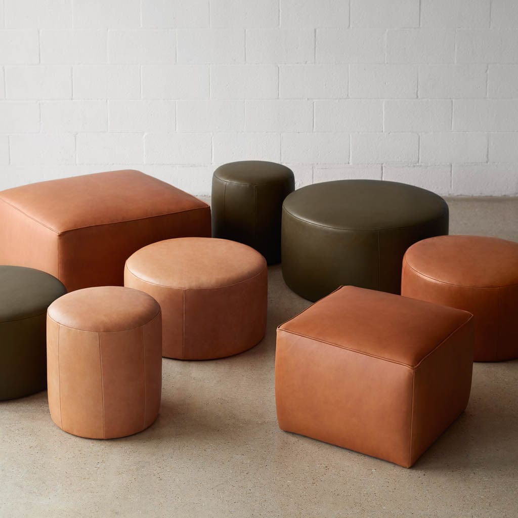 Torres Square Leather Ottoman - Medium & Large