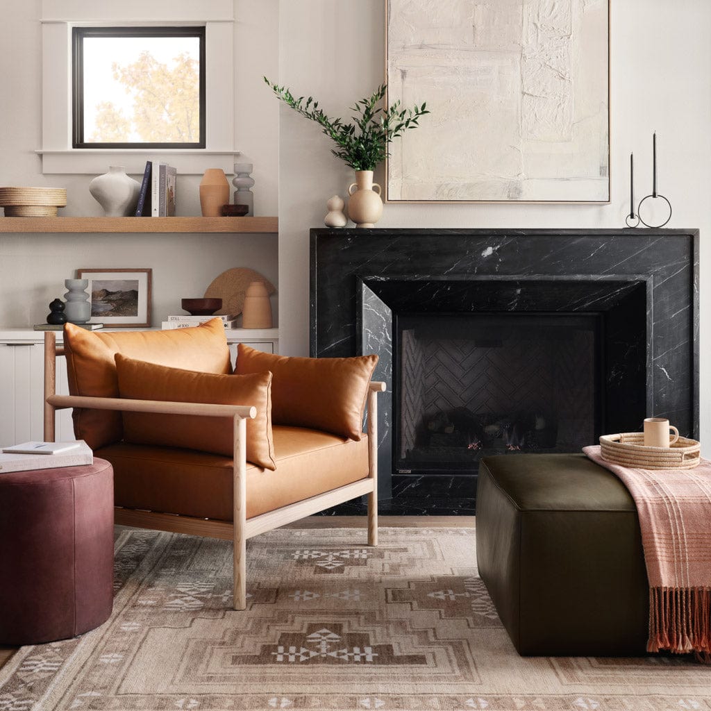 Torres Square Leather Ottoman - Medium & Large