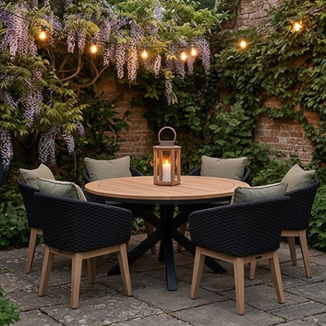 Tuscany 6 Seater Round Dining Set with Eden Night Dining Chairs