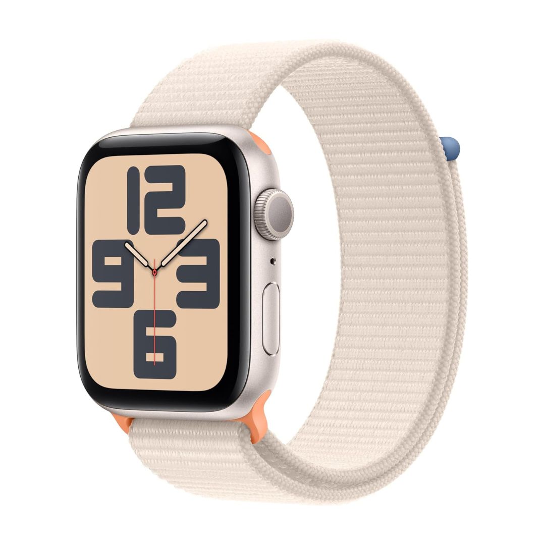 Apple Watch SE 2nd Gen (GPS) 44mm Starlight Aluminum Case w/ Starlight Sport Loop – MRE63LL/A