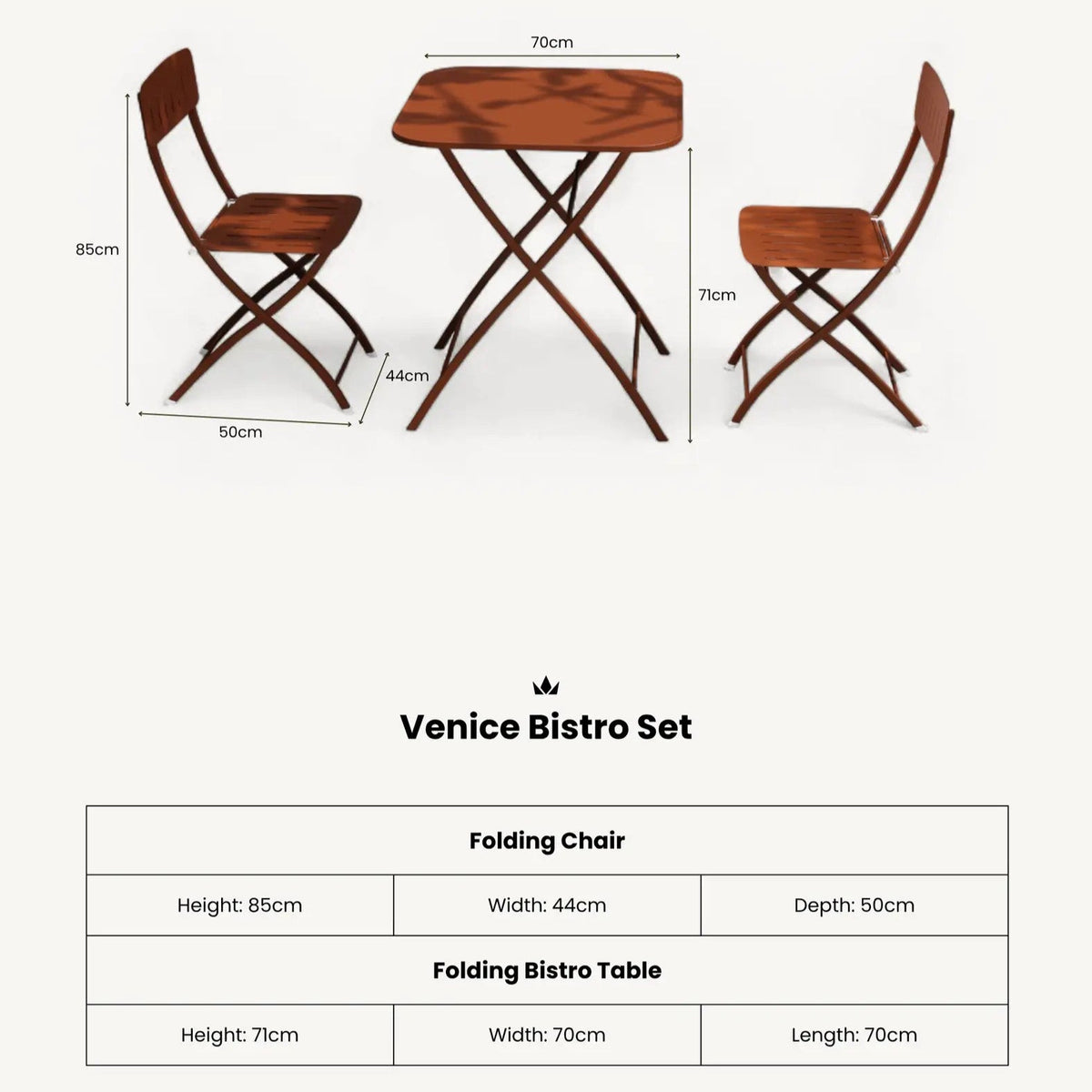 Venice 2 Seater Folding Bistro Set in Cayenne Orange