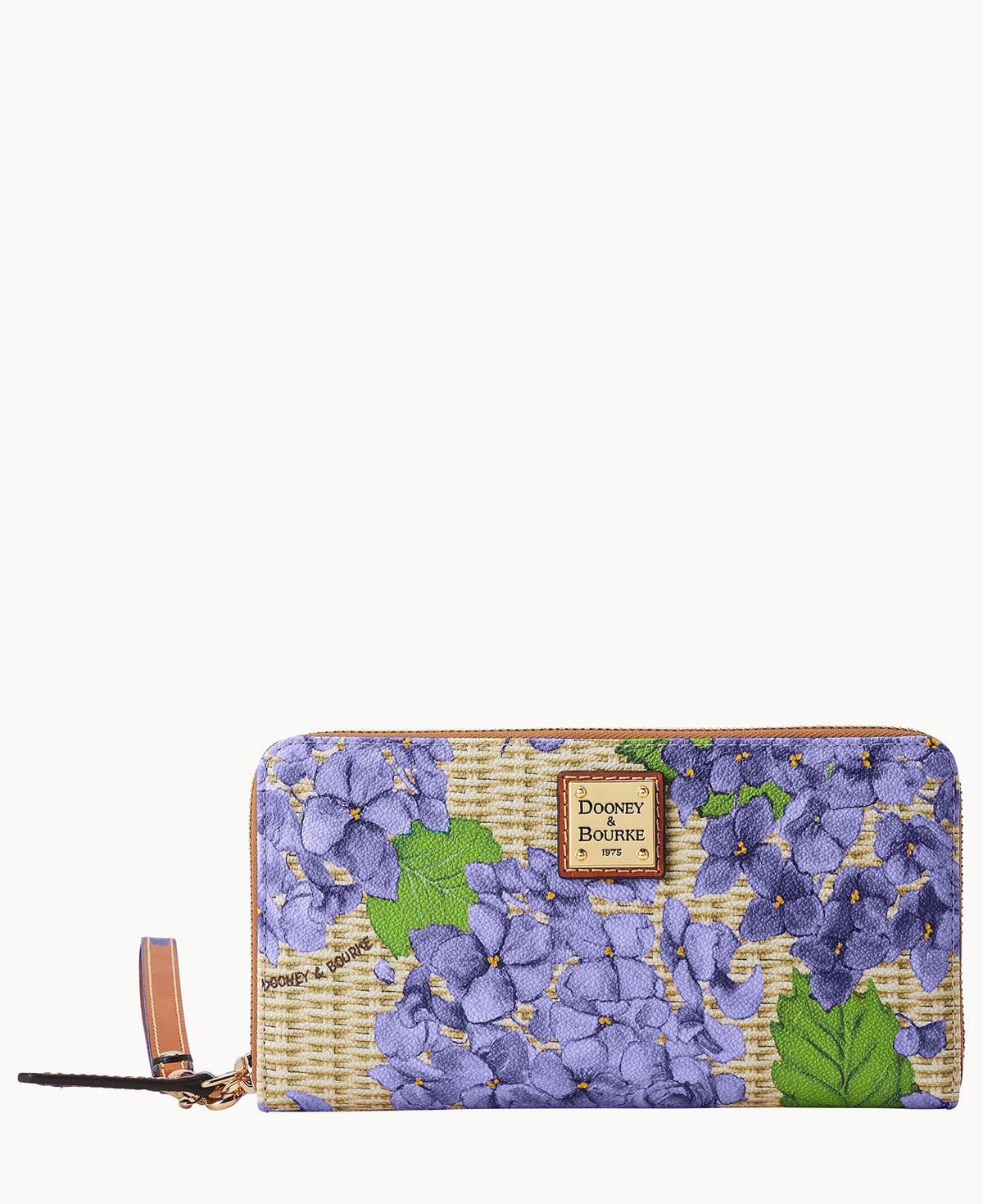 Hydrangea Basketweave Large Zip Around Wristlet