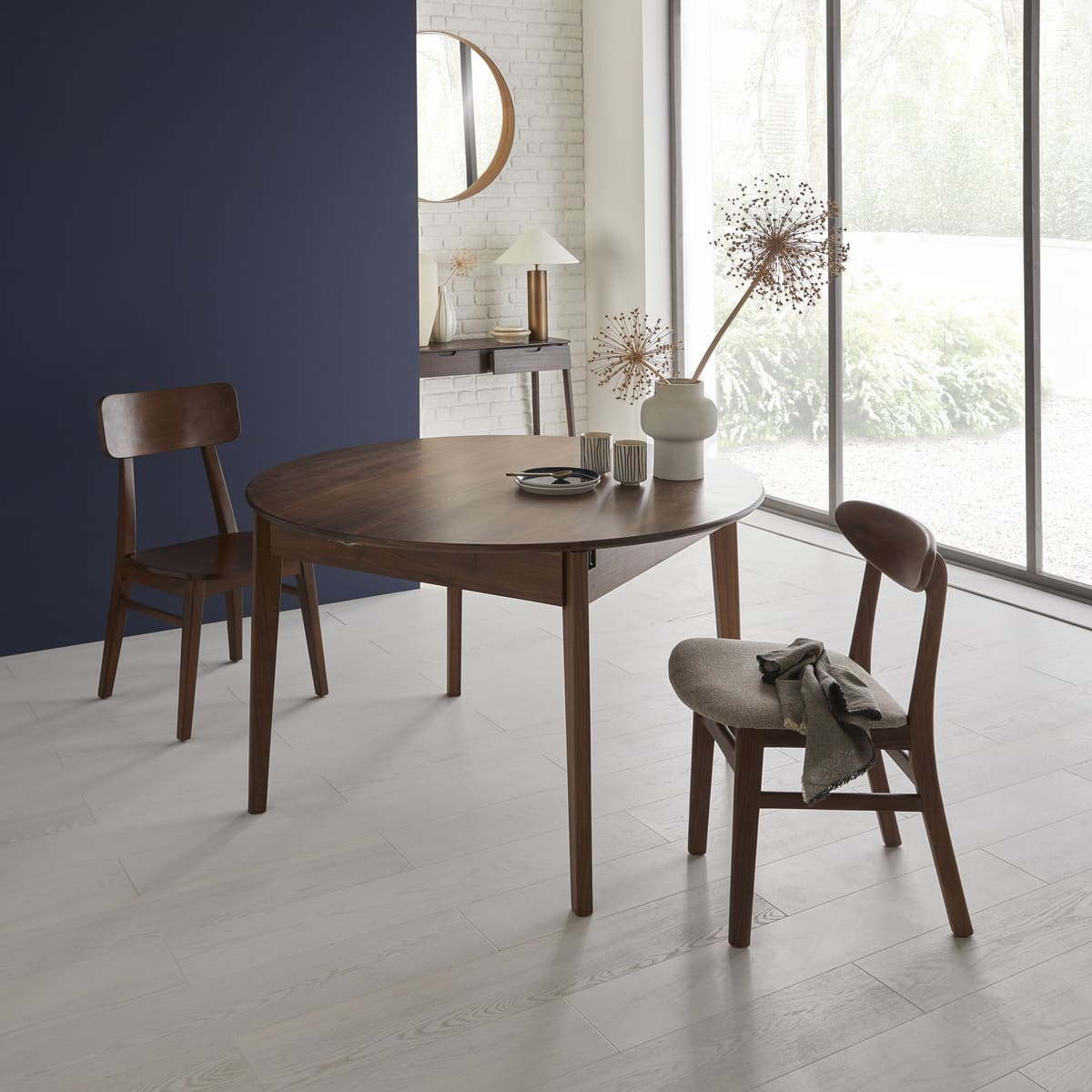 Wright Walnut Round Extendable Dining Table