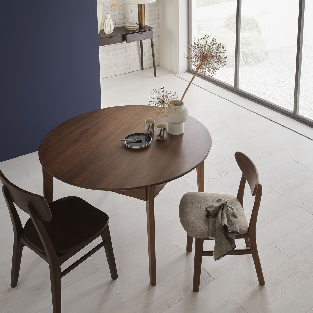 Wright Walnut Round Extendable Dining Table