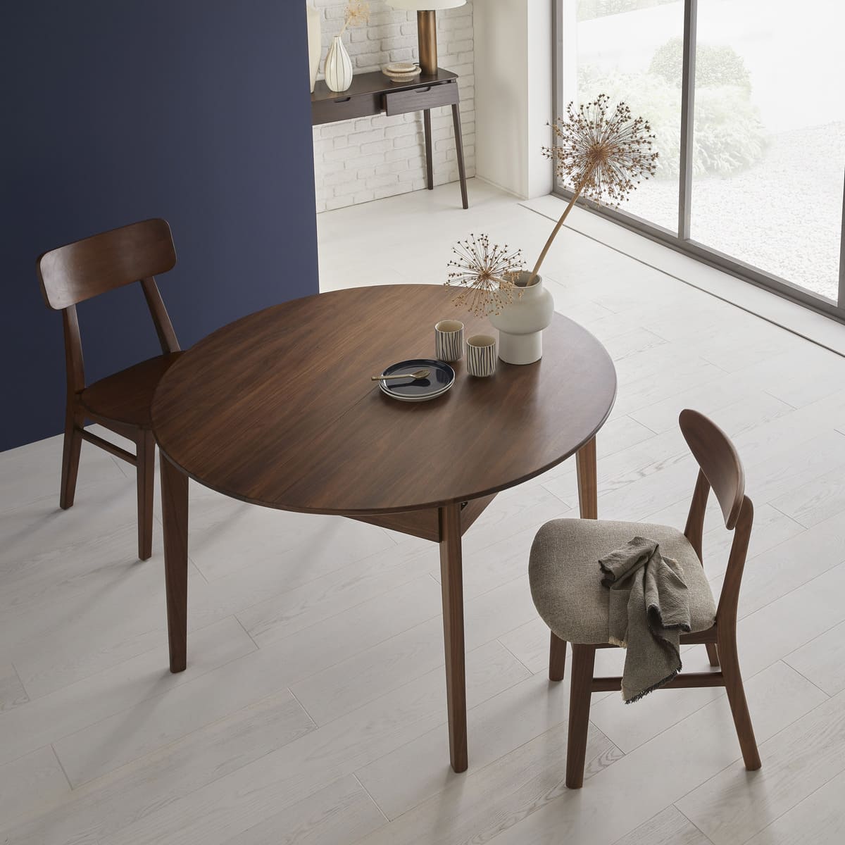 Wright Walnut Round Extendable Dining Table