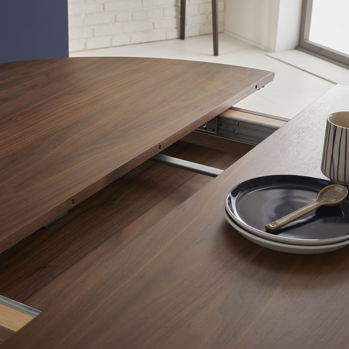 Wright Walnut Round Extendable Dining Table