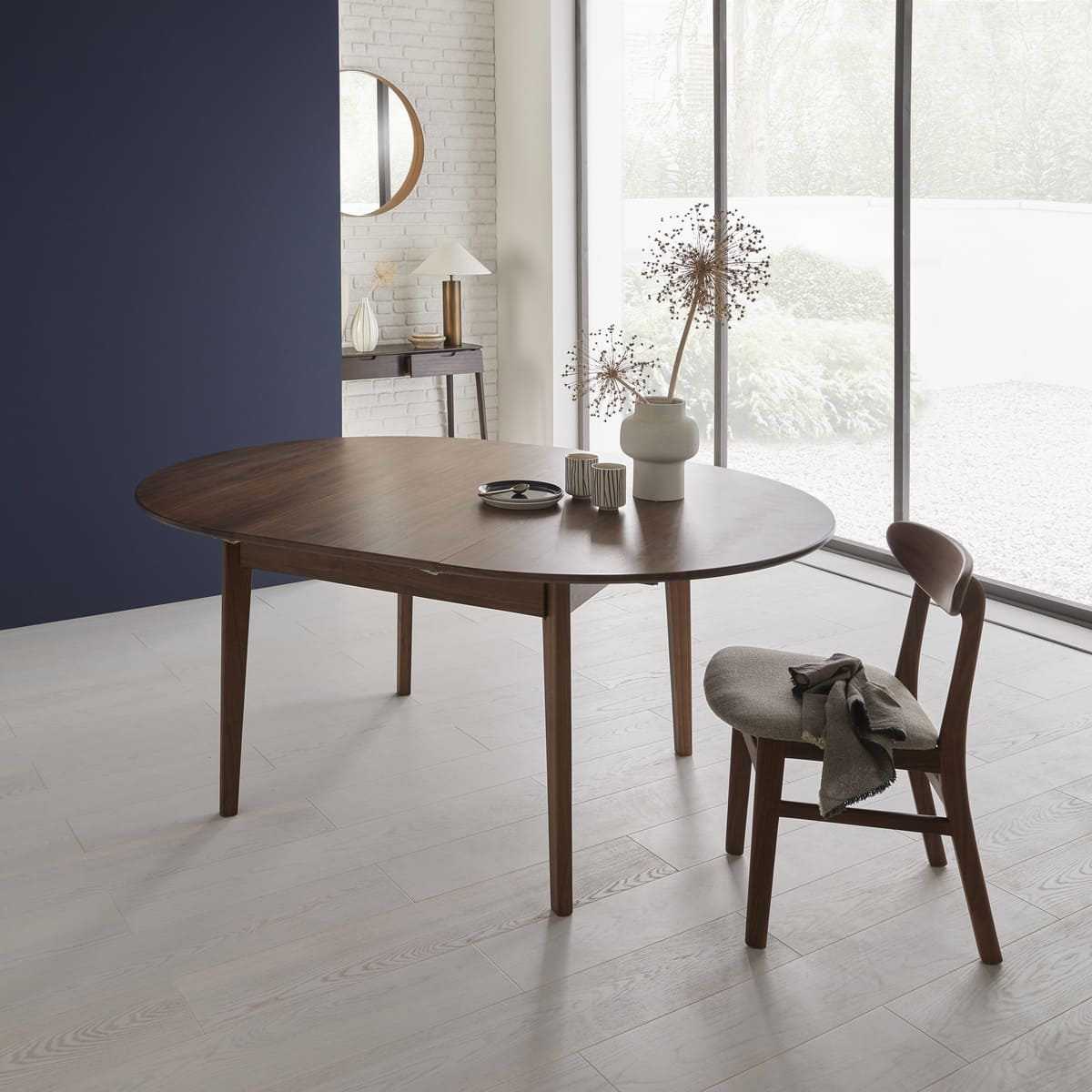 Wright Walnut Round Extendable Dining Table