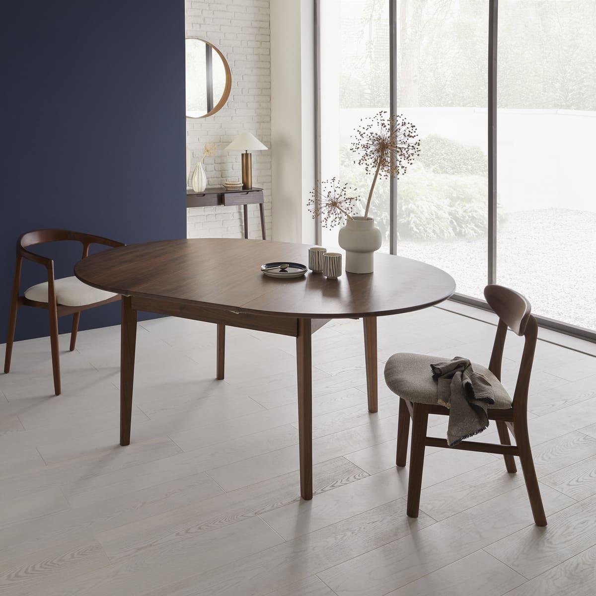 Wright Walnut Round Extendable Dining Table