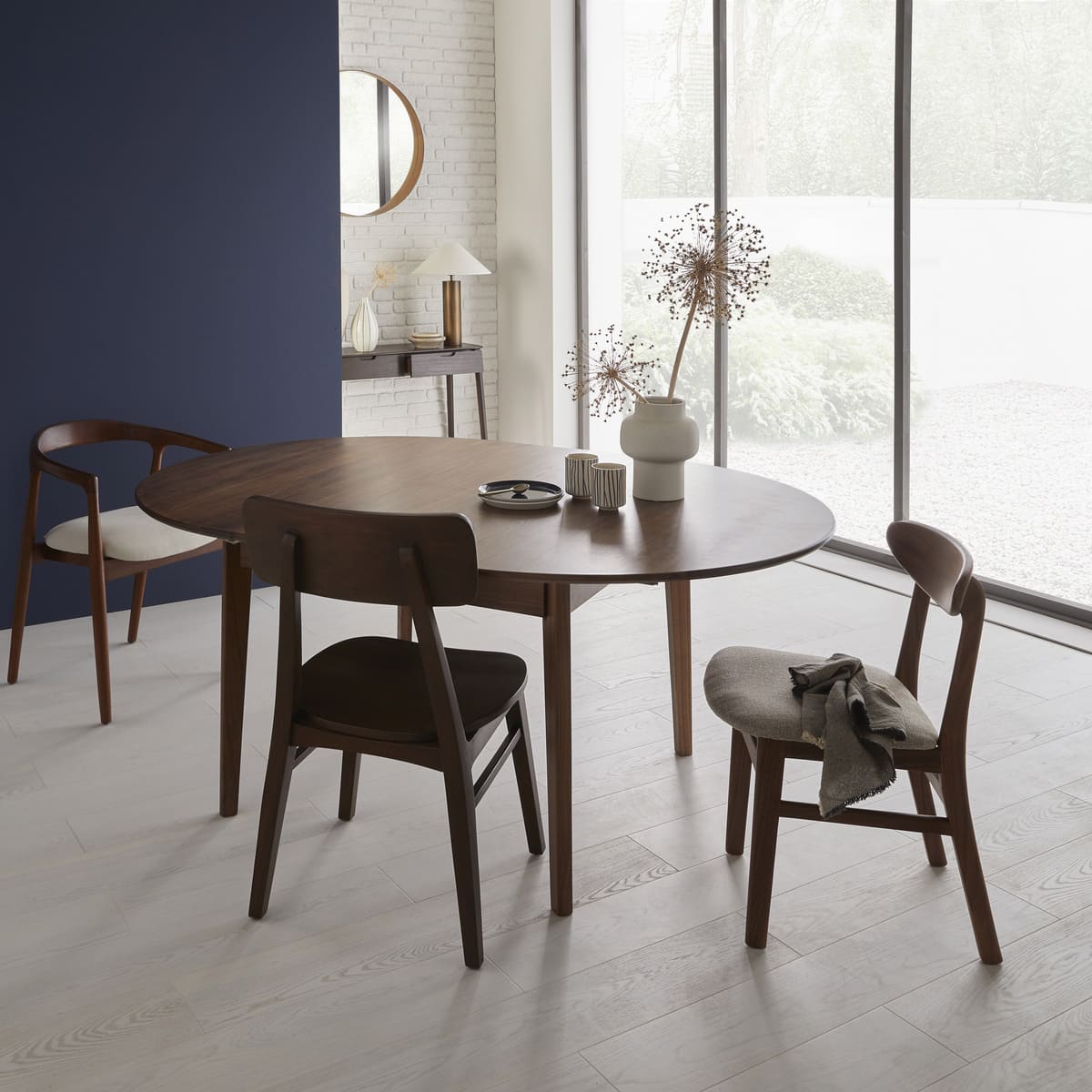 Wright Walnut Round Extendable Dining Table