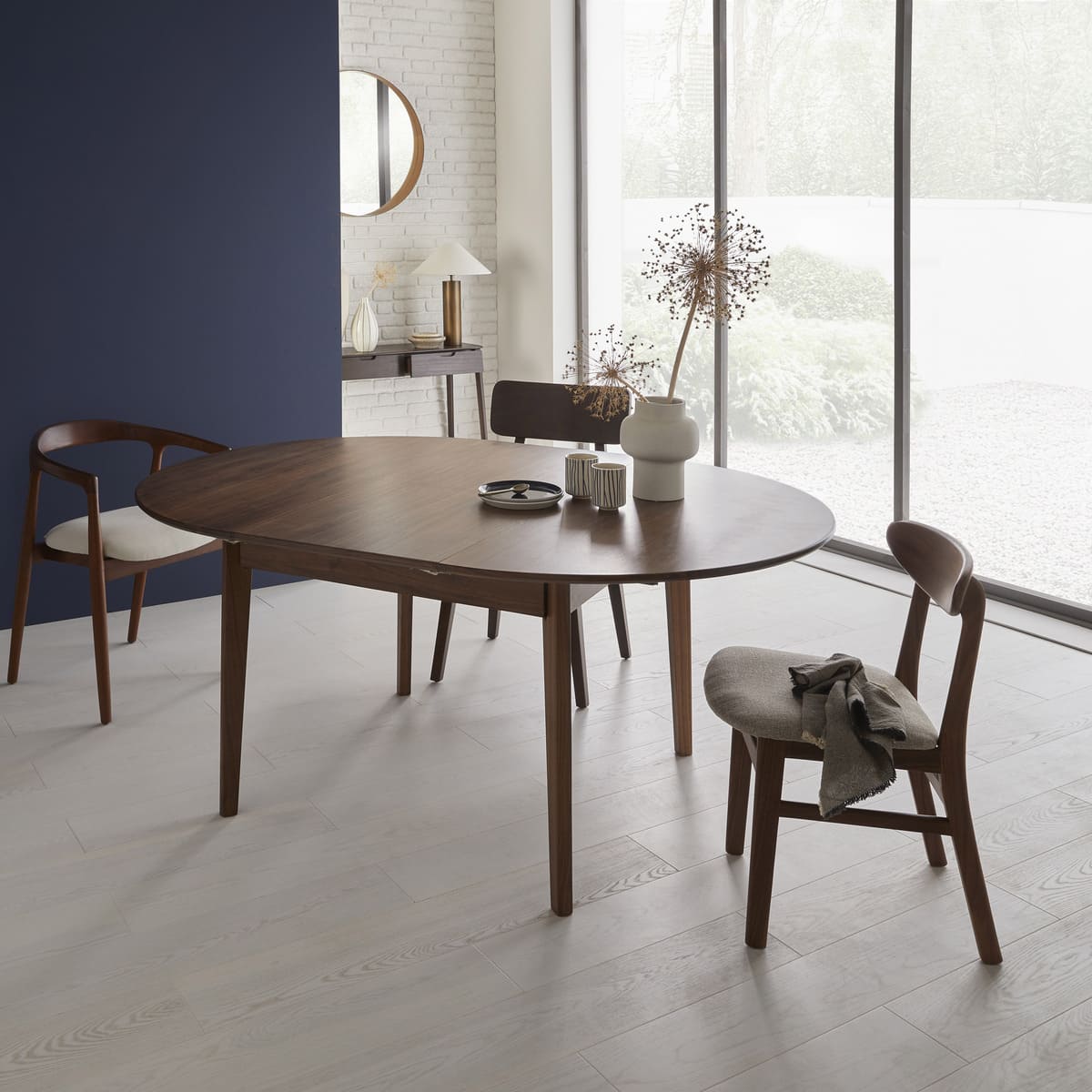 Wright Walnut Round Extendable Dining Table