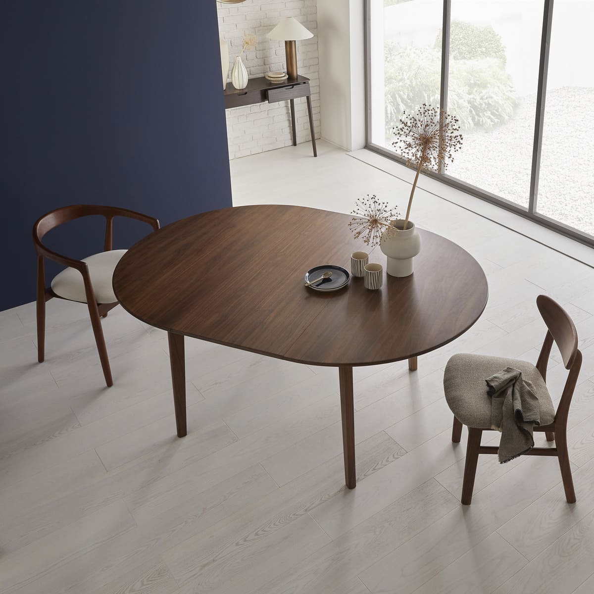 Wright Walnut Round Extendable Dining Table