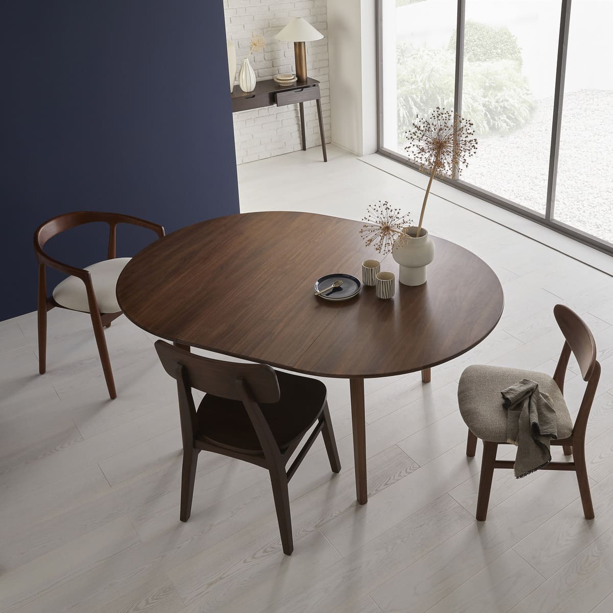 Wright Walnut Round Extendable Dining Table