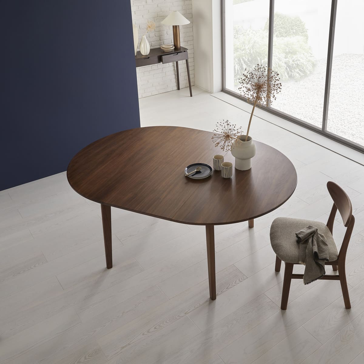 Wright Walnut Round Extendable Dining Table