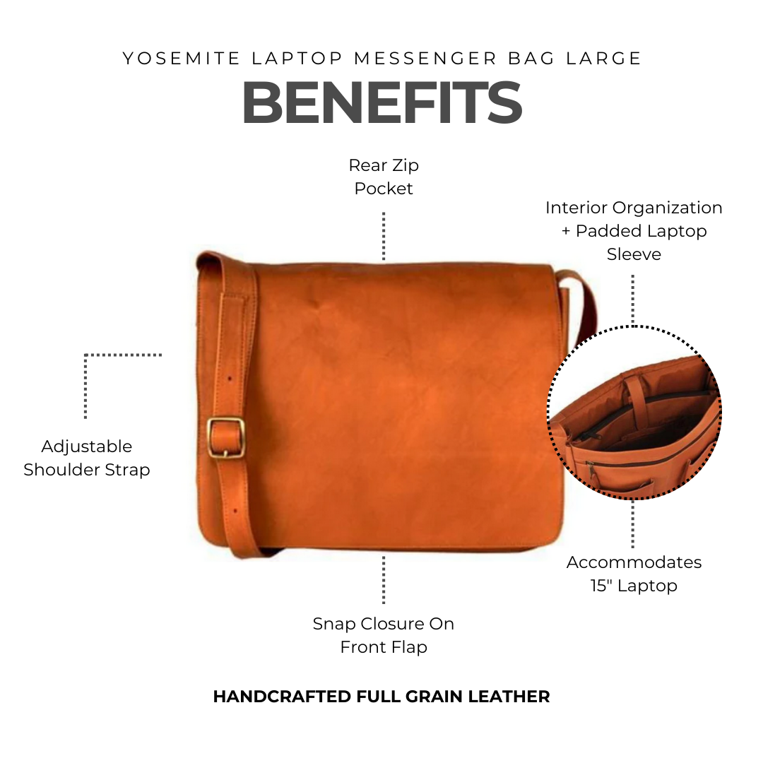 Yosemite Leather Laptop Messenger Bag - Lg