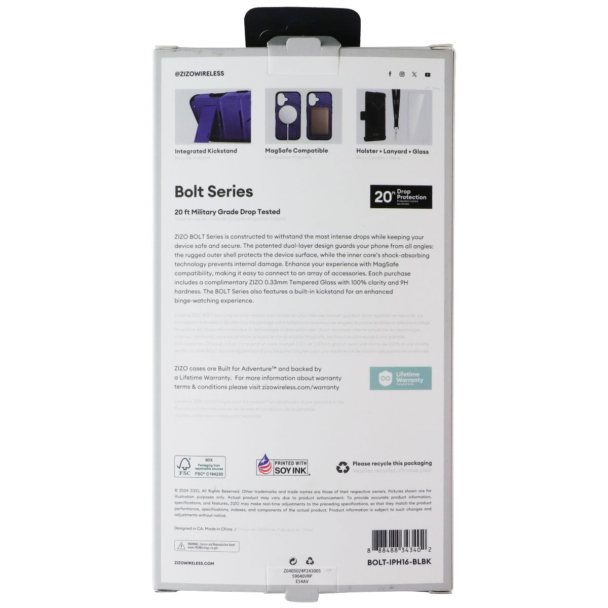 ZIZO Bolt Series Bundle (MagSafe Case/Holster/Screen) for Apple iPhone 16 - Blue - New