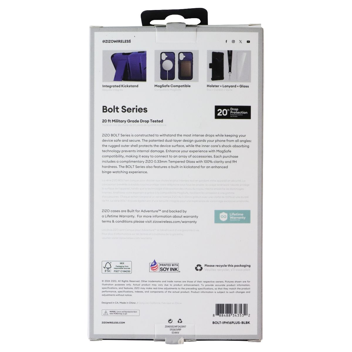 ZIZO Bolt Series Bundle (MagSafe Case/Holster/Screen) for iPhone 16 Plus - Blue - New