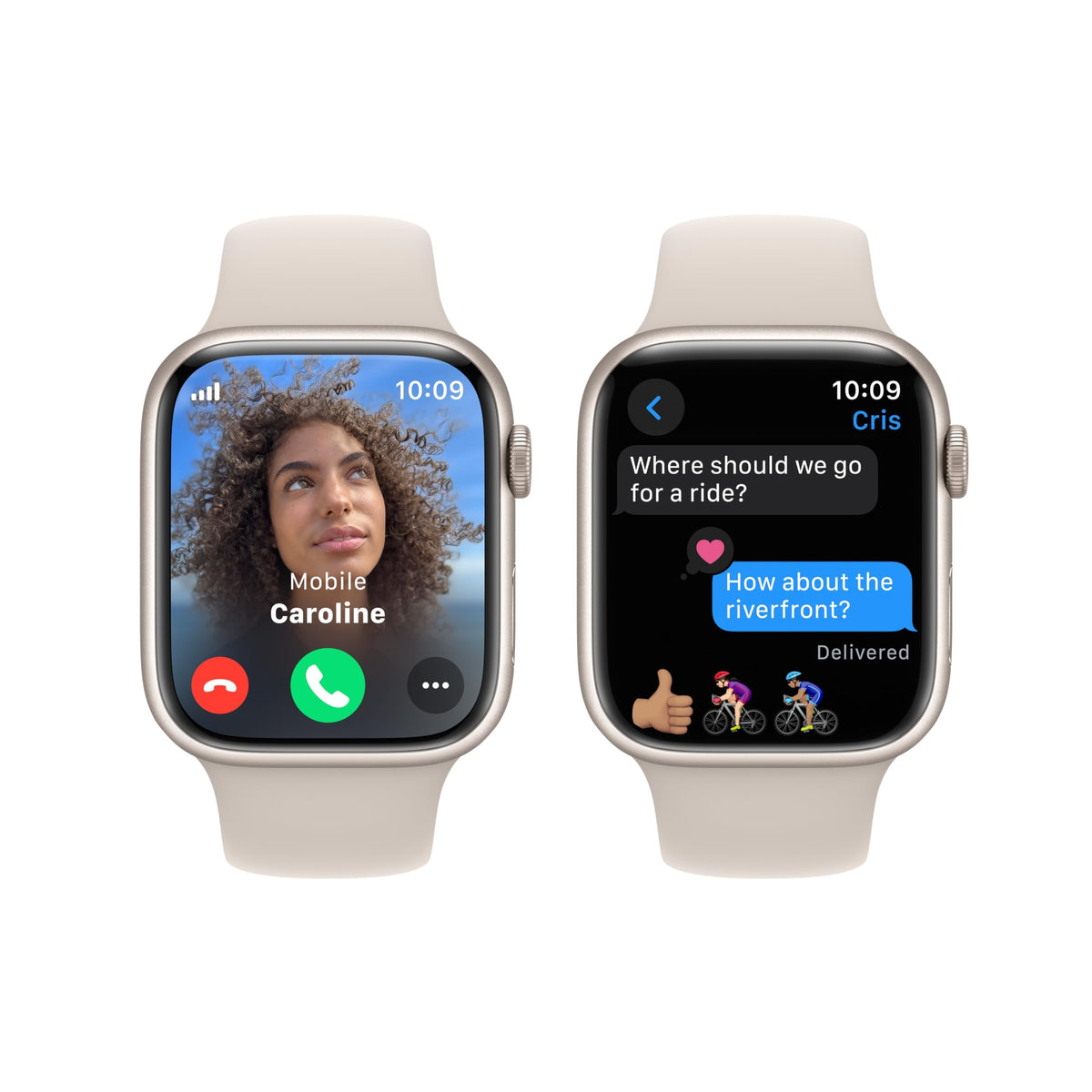Apple Watch Series 9 (GPS+Cell) 45mm Starlight Aluminum Case w/ Starlight Sport Band (S/M) - MRM83LW/A