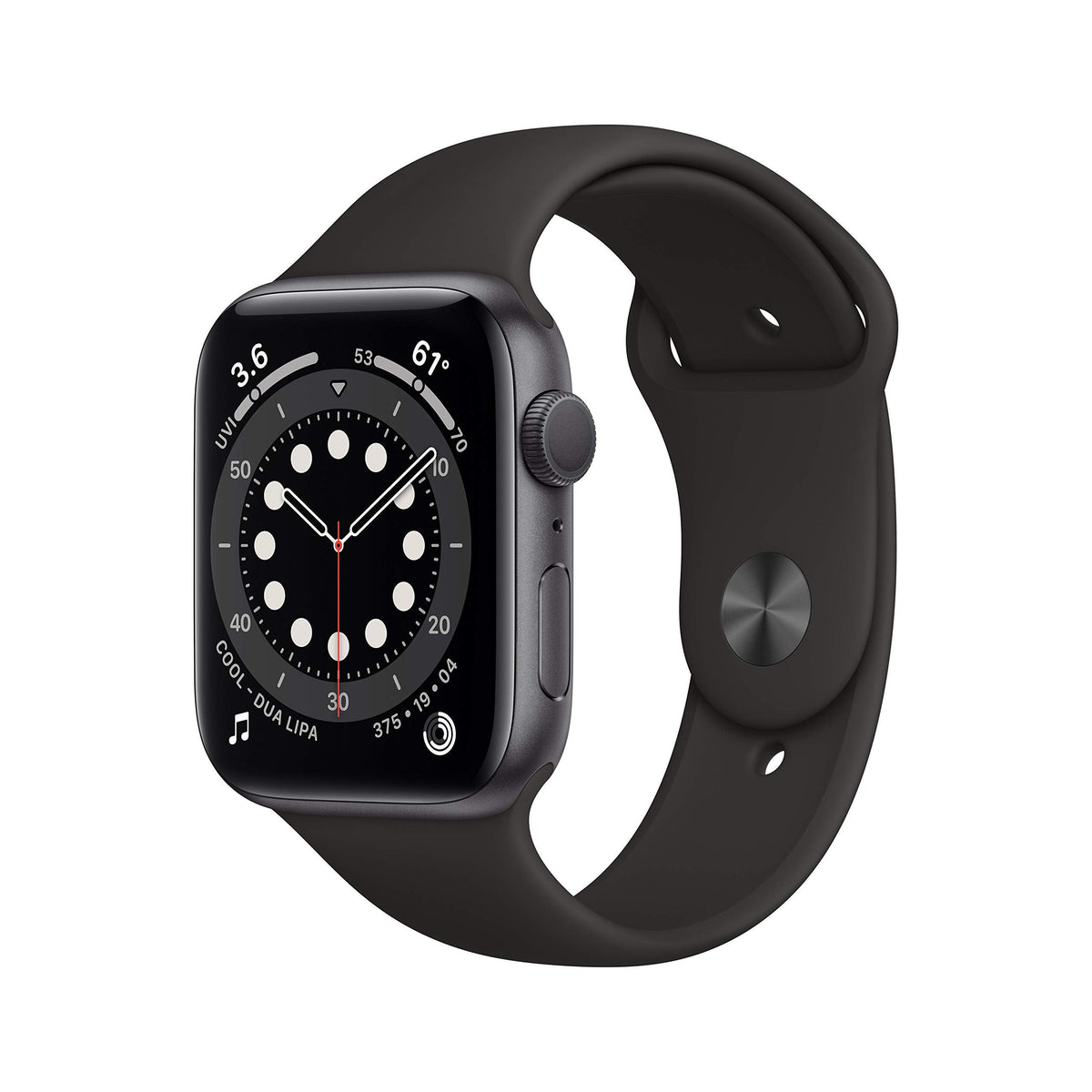 Apple Watch Series 6 GPS 44mm Space Gray Aluminum Case with Black Sport Band - M00H3LL/A