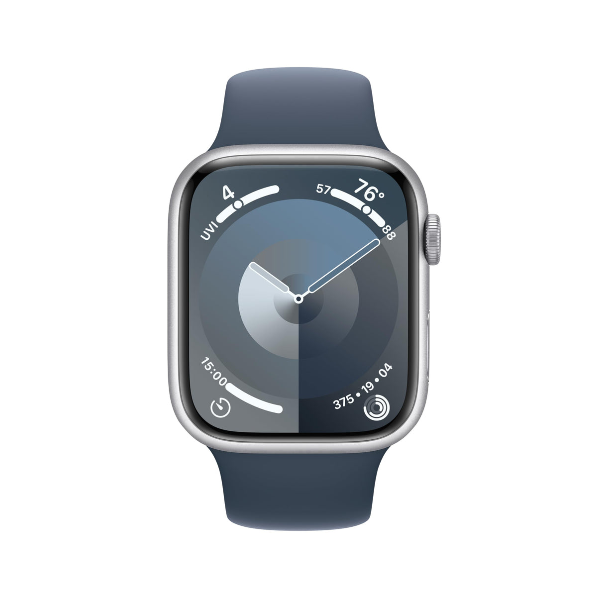 Apple Watch Series 9 GPS 45mm Silver Aluminum Case w/ Storm Blue Sport Band (S/M) -  MR9D3LW/A