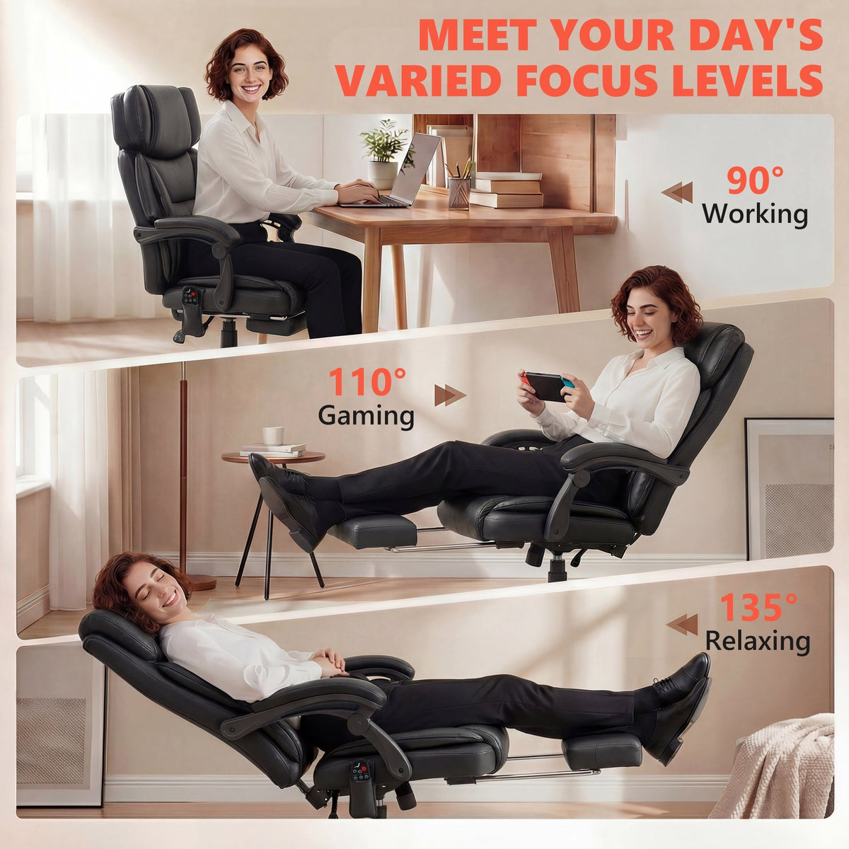 High Back Vibration Massage Office Chair with Heat, Reclining Back & Footrest